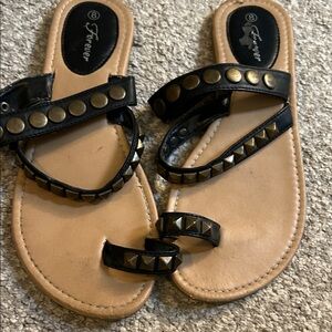 Forever Black Studded Women's Sandals 8